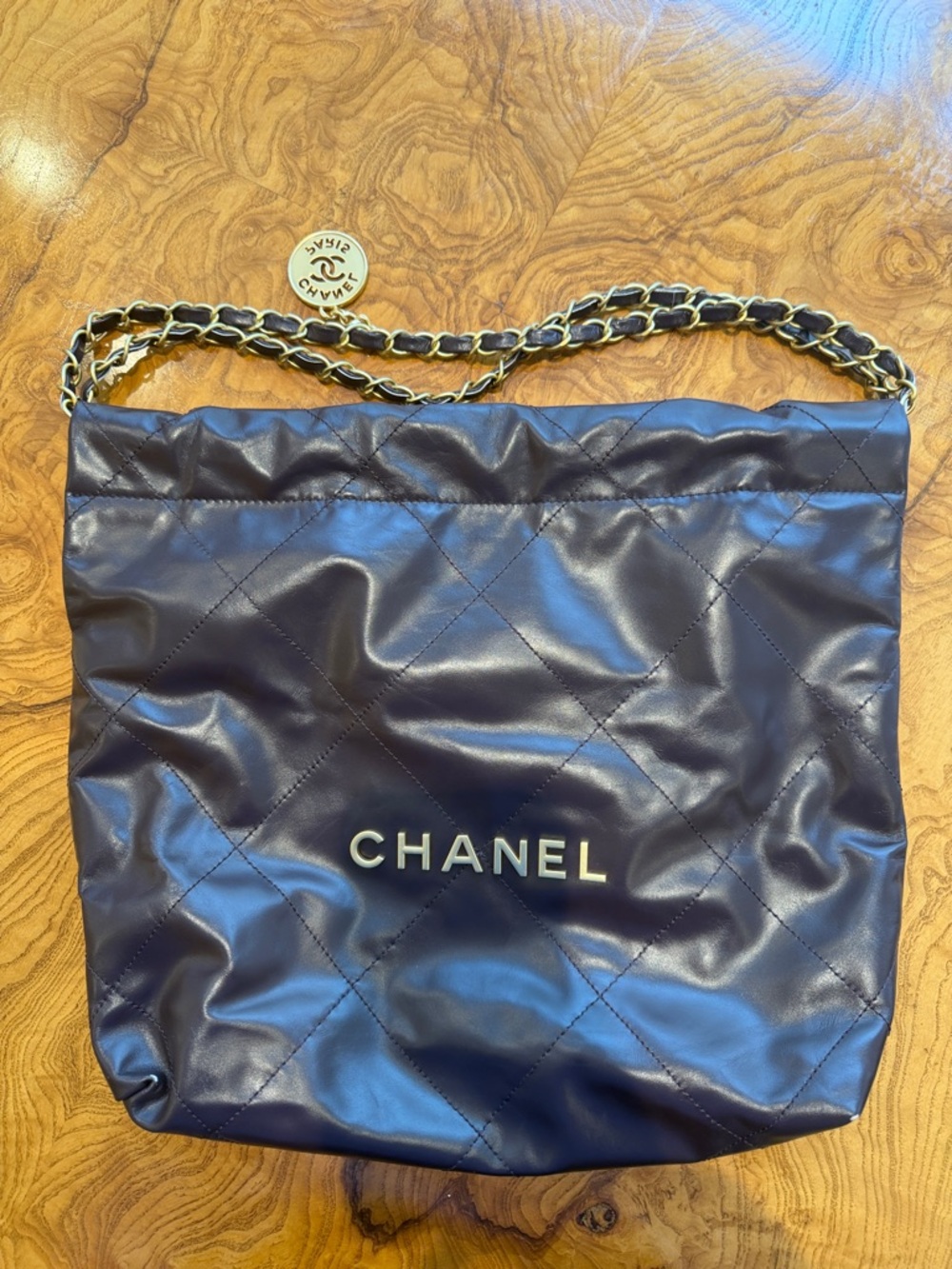 CH 22 REP Quilted Shoulder Bag in Brown with Gold Chain